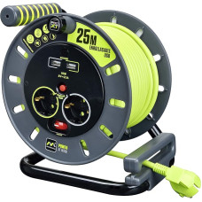 Masterplug OME25162USL-PX Pro XT Cable Winder with USB Ports, 3680 W, 250 V, Grey/Pistachio Green, 25 m