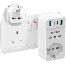 TOPREK American Power Socket Adapter with 4 USB US Adapter with 1 IT Socket & 1 Schuko American Socket Italian Adapter for England UK Ireland etc Type G Plug