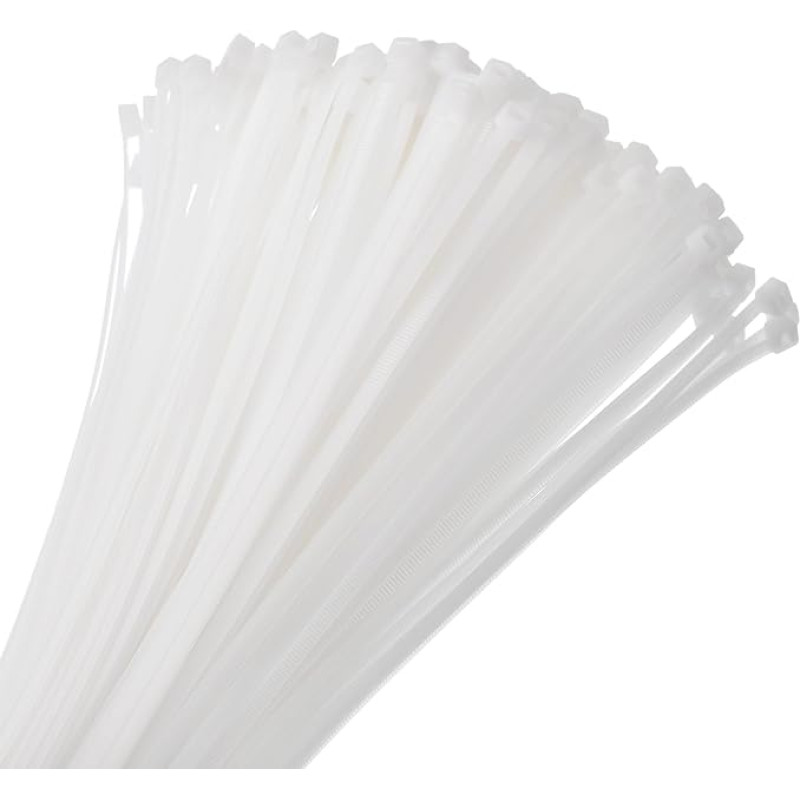 sourcing map Kabelbinder aus Nylon, selbstsichernd, lang, 5 mm für Kabelmanagement, Weiß, 350 mm, 18 kg, 200 Stück