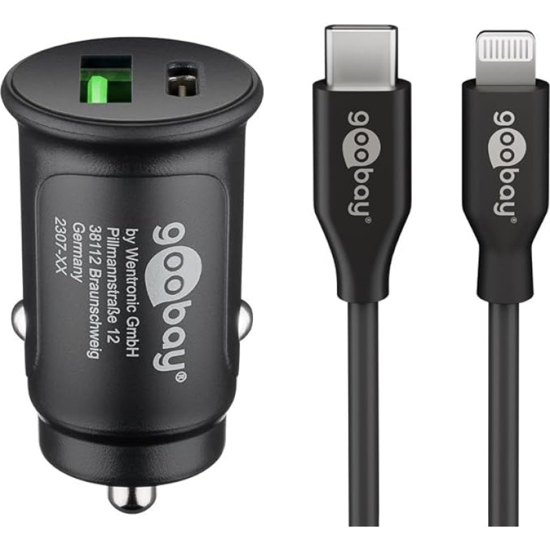 goobay 72166 Kompaktiškas 27 W cigarečių žiebtuvėlio USB C daliklis / 12 V / automobilinis įkroviklis Kompaktiškas / automobilinis įkroviklis USB C Power Delivery / greitasis įkrovimas Pridedamas 