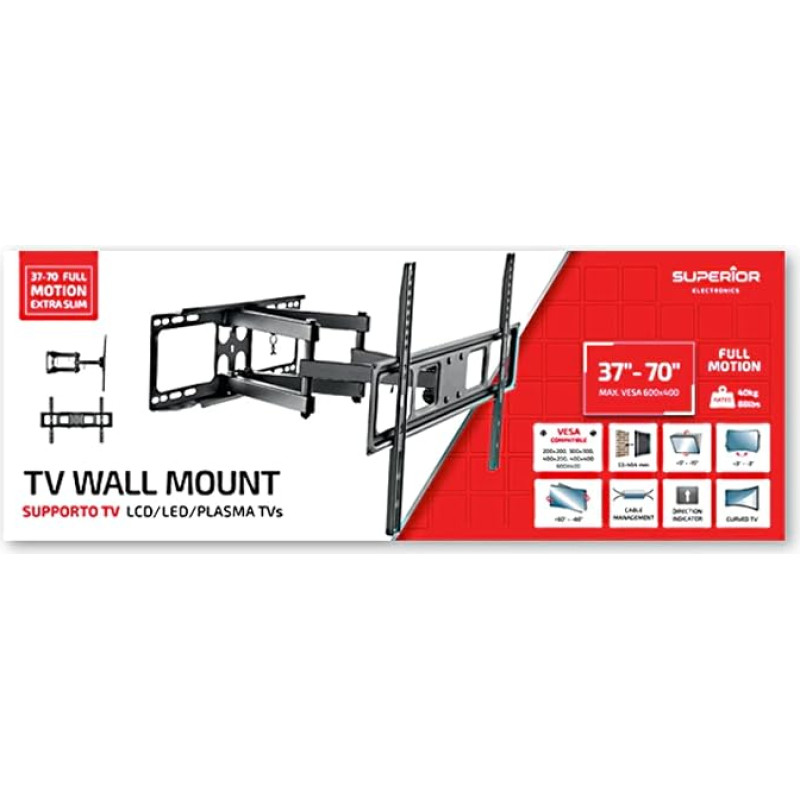 Sieninis televizoriaus laikiklis, pasukamas nuo 37 iki 70 colių (itin plonas) VESA: 200 x 200, 300 x 300, 400 x 200, 400 x 400, 600 x 400