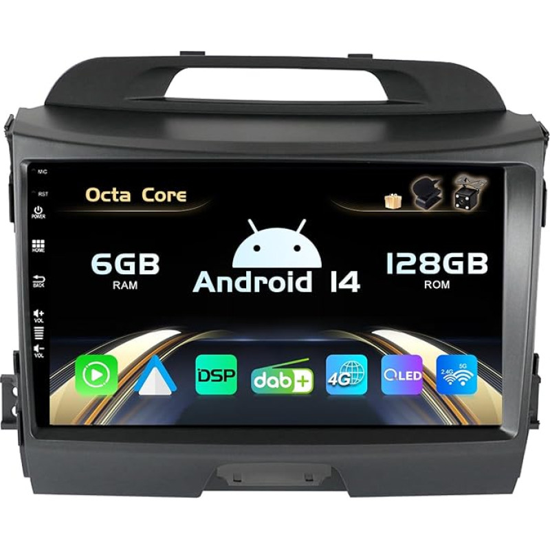 SXAUTO [Integruotas 4G / DAB] Android 13-6G+128G - Automobilinis radijas Kia Sportage (2010-2015) - Integruotas Carplay/Android Car - Kamera + MIC - DSP 360-CAM vairo valdymas Fast Boot HDMI -2 DIN IPS 9