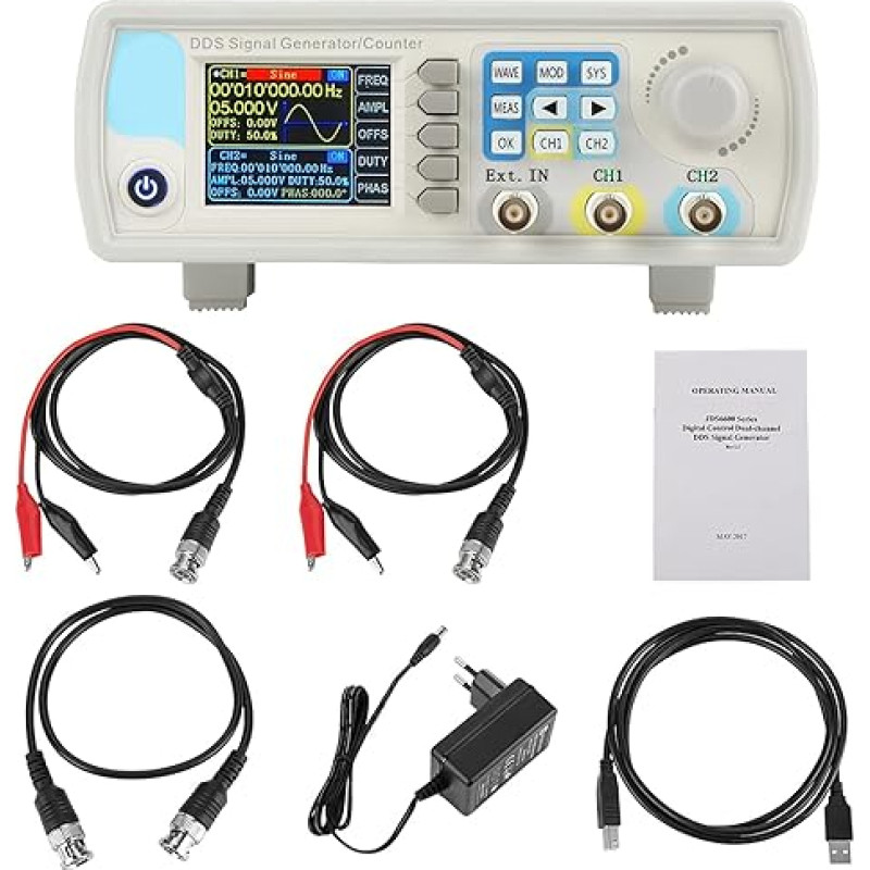 JDS6600 15MHz 30MHz 40MHz 50MHz 60MHz Dviejų kanalų savavališkos bangos formos funkcijų generatorius Dažnio matuoklis 266MSa/s (Europos standartas 15HZ)