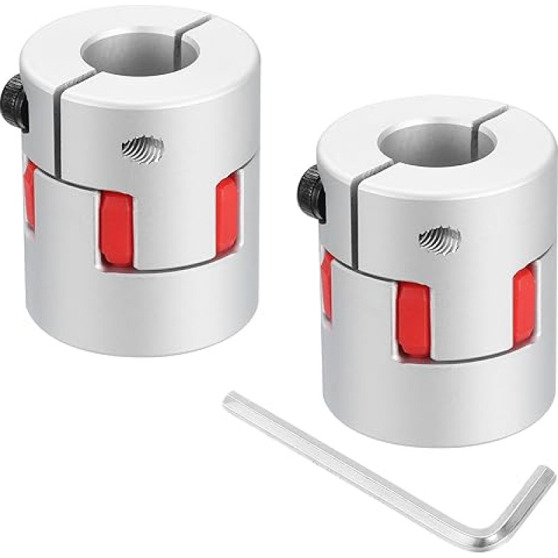 2 Stück D30 L35 8 mm bis 14 mm flexible Pflaumenschaftkupplung Aluminium Motorverbinder Flexible Spinnenkupplung für 3D-Drucker, CNC-Maschine und Servo-Schrittmotor (Silberfarben/Rot)