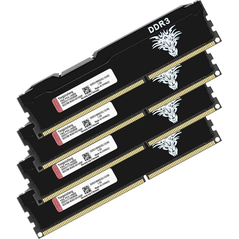 DDR3 32GB rinkinys (8GBx4) staliniams kompiuteriams skirta operatyvioji atmintis 1866MHz PC3-14900 UDIMM Non-ECC Unbuffered 1.5V 2Rx8 Dual Rank 240-Pin CL13 PC kompiuterių atminties modulių rinkinys (juodas)