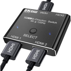 HDMI jungiklis 8K dvikryptis HDMI perjungiklis 2 kompiuteriams dalytis 1 monitoriumi, KVM jungiklis Splitter 48Gbps palaiko Ultra HD 8k@60hz 4k@120hz 2 in 1 Out nešiojamam kompiuteriui, PS5, Xbox, AppleTV