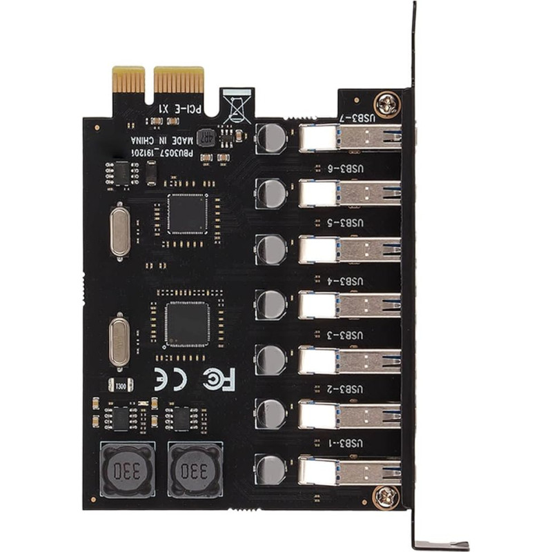 PCIE į USB 3.0 išplėtimo kortelė, 5 Gb/s didelės spartos 4 A maitinimo šaltinis per lustą PCB su 7 USB3.0 prievadais, skirta staliniam kompiuteriui, palaikančiam 