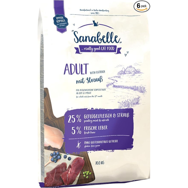 Sanabelle Adult with Ostrich | Dry Cat Food for Adult Cats (from 12 Month) | 6 x 400 g