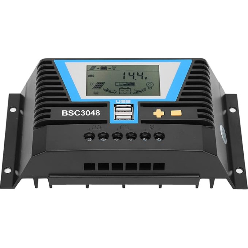 Saulės valdiklis 30A Saulės įkrovos valdiklis 12V/24V/36V/48V Saulės modulio valdiklis, skirtas įvairioms baterijoms BSC3048 su 5V/2A dvigubu USB prievadu