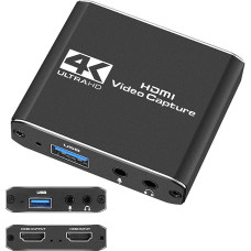 DIFCUL Capture Card, vaizdo įrašymo kortelė su HD MI Loop-Out, 4K 60FPS USB3.0 vaizdo įrašymo kortelė transliacijai, 4K vaizdo įrašymas, skirta tiesioginei transliacijai PS3/PS4/Xbox One/DSLR/Kamerai/Action Cam