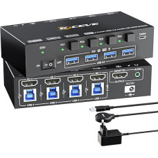 KCEVE HDMI KVM jungiklis, 4 kompiuterių KVM jungikliai, dalijimasis pele, klaviatūra ir monitoriaus jungikliu, palaikantis 4K @ 60Hz su koncentratoriaus funkcija, skirtas nešiojamiesiems kompiuteriams, PC, PS4, Xbox HDTV