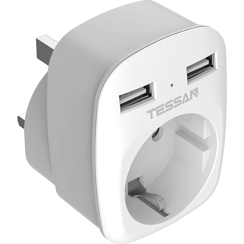 TESSAN Travel Adapter UK Adapter England Germany Plug with 2 USB 2.4A, Socket Adapter Travel Plug Power Adapter for Ireland Great Britain Wall Charger Charging Station, England Adapter Socket