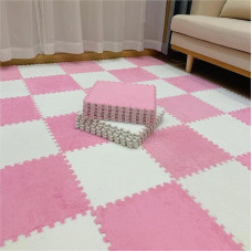 KLYso 40 Stück Ineinandergreifende Teppichfliesen, 30,5 X 30,5 X 1 cm, Verdickte Quadratische Schaumstoff-Puzzle-Spielmatte, Flauschige Plüsch-Schaumstoff-Bodenmatte(Pink+White)