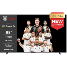 TCL 98P743 98 Inch 4K TV, WCG, UHD, HDR PRO, 144Hz, Motion Clarity PRO, Dolby Vision IQ. Dolby Atmos, AIPQ, Game Master Pro 2.0, Smart TV Supported by Google TV, Compatible with Alexa