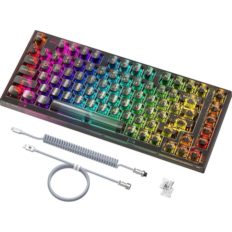 ATTACK SHARK Gasket Hot-Swap Wired Mechanical Keyboard, 82 Keys, Outemu Switch, RGB Chroma Lighting, Highly Transparent Keycap Made of PC Material, Coiled Keyboard Cable - Black