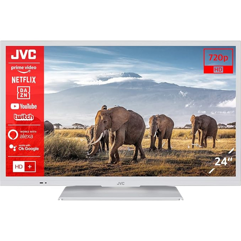 JVC LT-24VH5156W 24 Inch TV/Smart TV (HD Ready, HDR, Triple Tuner, Bluetooth) - Includes 6 Months HD+ [2023], White