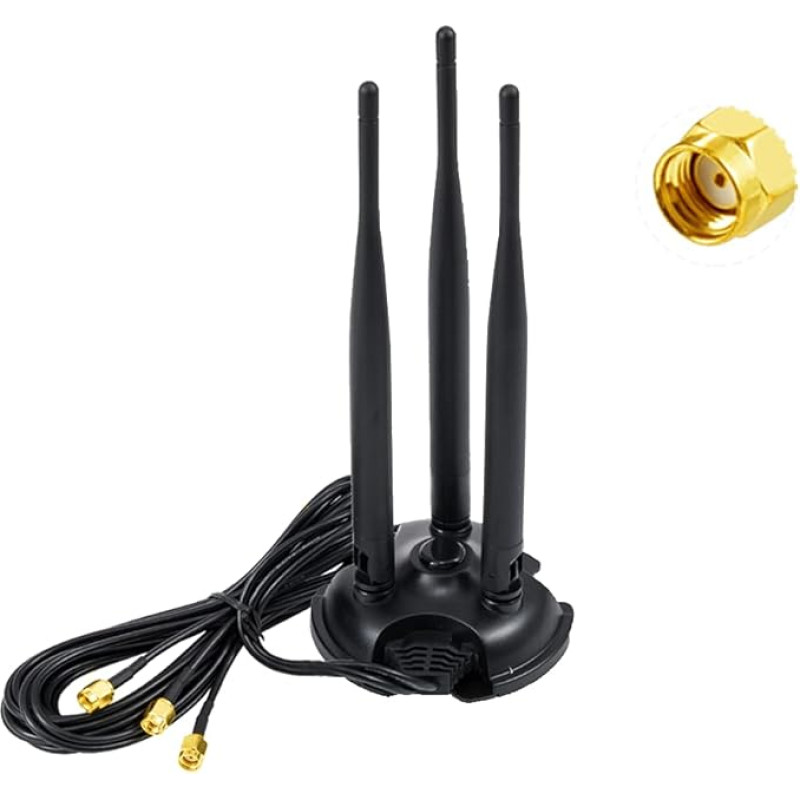 Vecys 2.4G / 5.8G Dual Frequency WiFi Antenna 8 dBi MIMO Omnidirectional Signal Amplifier Magnetic Base RP-SMA Adapter 2 m 6.6 Feet for PCIE Network WLAN Map Router External Antenna Wireless WiFi