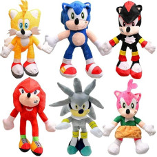 wiztex Pack of 6 Sonic Cuddly Toy - Sonic The Hedge Hog Video Game Series - 28 cm Portable Embroedered Black Eyes Plush Toy - Sonic Toy for Gift and Decoration