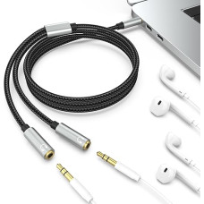 Toxaoii 3.5mm Headphone Jack Splitter Cable, 3.5mm Male to 2 Female Extension Cable, Headphone Jack Adapter, 3.5mm Stereo Audio Y Splitter Cable, Compatible with Phone, Smartphone,