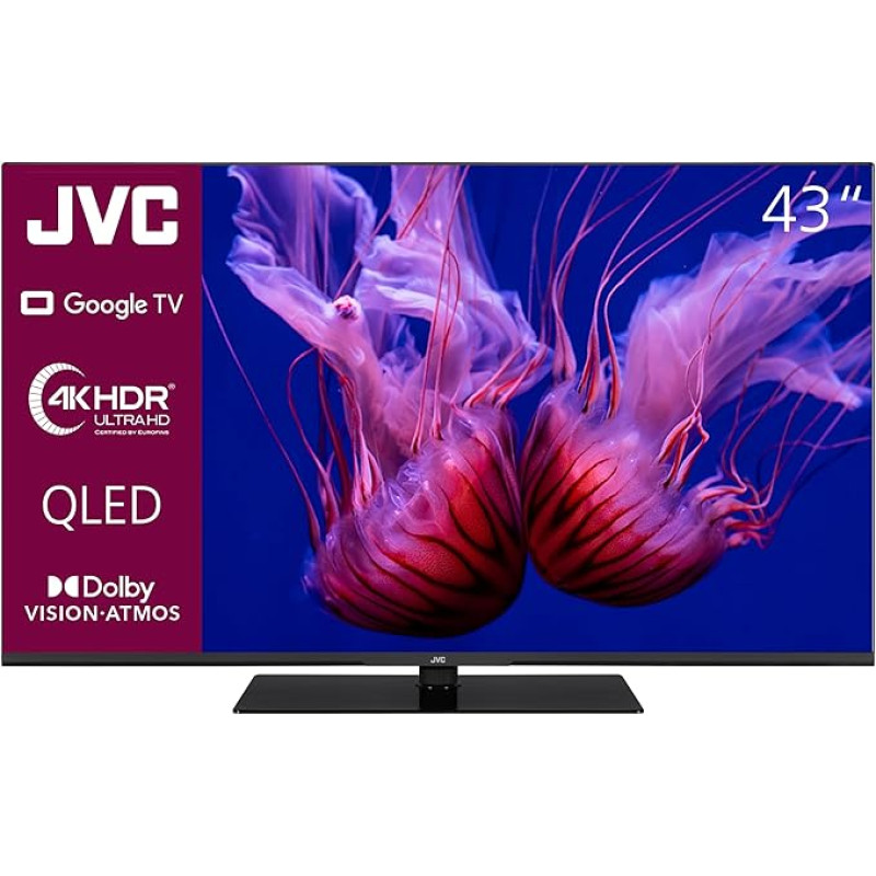 JVC Google TV 43 Inch QLED TV (4K UHD Smart TV, HDR Dolby Vision, Dolby Atmos, Triple Tuner) LT-43VGQ8255