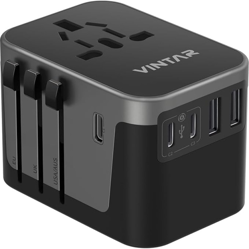 VIINTAR Travel Adapter Worldwide, Universal Travel Plug with 3 USB C, 2 USB and 1 AC Travel Socket Adapter, Travel Plug Adapter Worldwide for Germany, USA, England, Italy, Australia