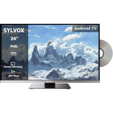 SYLVOX 24 Inch 12 V Smart TV for Motorhome, Built-in DVD Player, Satellite Decoder, Android TV Truck Cruises Trailer Support RJ45 & WiFi, Frameless 1080P FHD