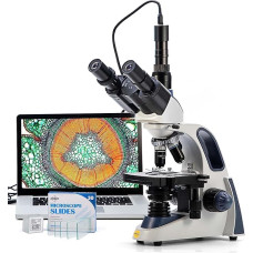 Swift SW380T Kompozitinis trinokulinis mikroskopas su 40 kartų didinimo viryklės galvute, dvisluoksniu mechaniniu stendu, 5,0 MP kamera ir programine įranga, suderinamas su 