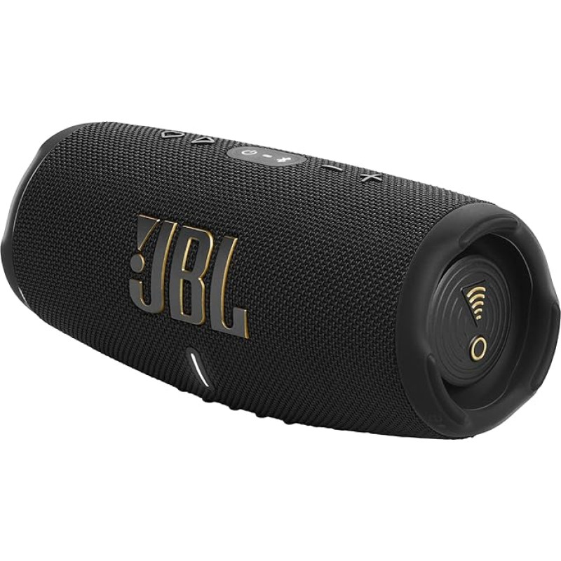 JBL Charge 5 Wireless Speaker with Bluetooth and Wi-Fi, Waterproof and Dustproof, Integrated Power Bank, Up to 20 Hours of Battery Life, Black