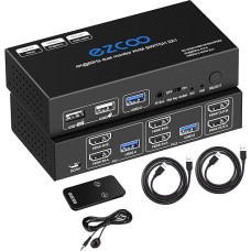 HDMI KVM jungiklis Dviejų monitorių 4K 60Hz USB 3.0 2 prievadai su 