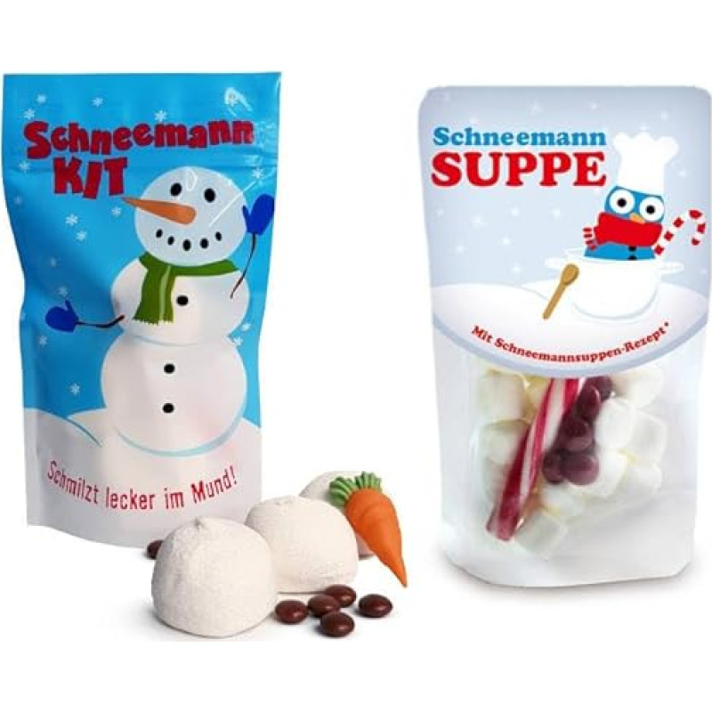 Liebeskummerpillen Snowman Construction Kit & Hearty Snowman Soup, Build Your Own Winter Wonder with 3 Snowballs, 1 Carrot Nose, Buttons and 26 g Marshmallows, Ideal for Filling Advent Calendars
