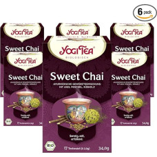 YOGI TEA, Sweet Chai, Ayurvedic Organic Spice and Herbal Tea, Naturally Caffeine-Free, Blend of Anise, Fennel and Licorice, Yogi Tea Pack of 6, 6 x 17 Bags (102 Tea Bags Total)