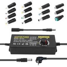 108W Universal Adjustable Power Supply Adapter 100V-240V AC to DC 9V-36V 3A Converter Power Supply, Adjustable Power Adapter with 14 Tips & Polarity Cable 3A Max