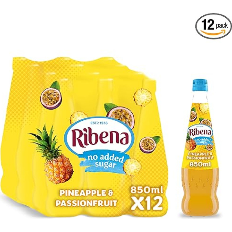 Ribena Ananas und Passionsfrucht-Konzentrat ohne Zuckerzusatz, 12 x 850 ml Flaschen