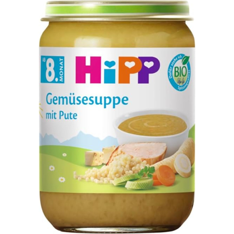 HiPP Organic Soup from 8 Months Vegetable Soup with Turkey, 190 g, Pack of 6 (6 x 190 g)
