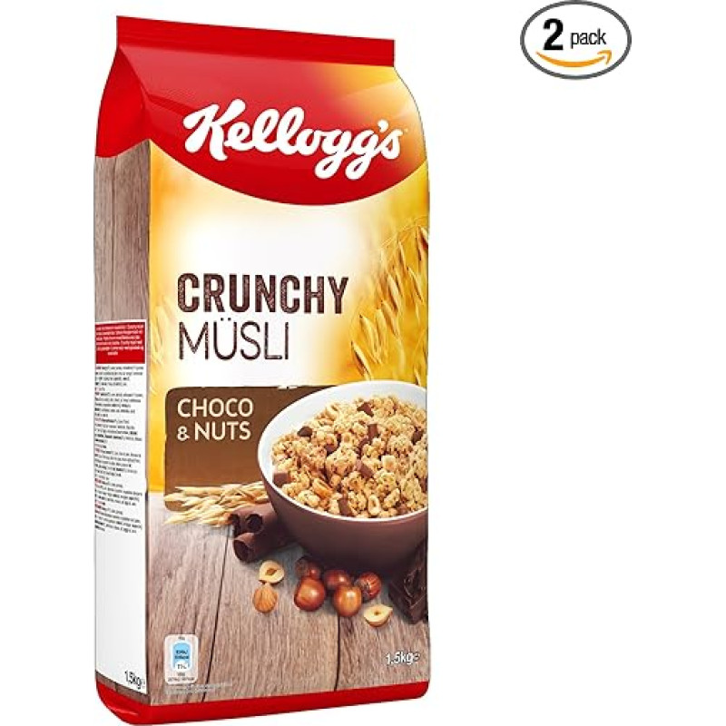 Kellogg 's Crunchy Muesli Choco & Nuts | Chocolate Cereal | Pack of 2 (2 x 1.5 kg)