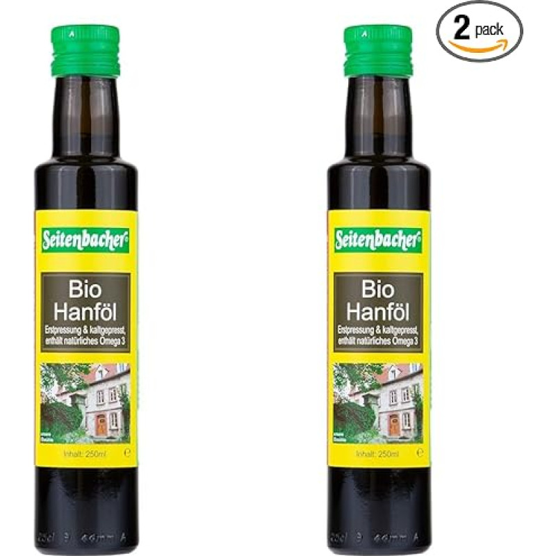 Seitenbacher Ekologiškas kanapių aliejus I Pirmojo spaudimo I Šalto spaudimo I Vietinis I (1 x 250 ml) (2 pakuotės)