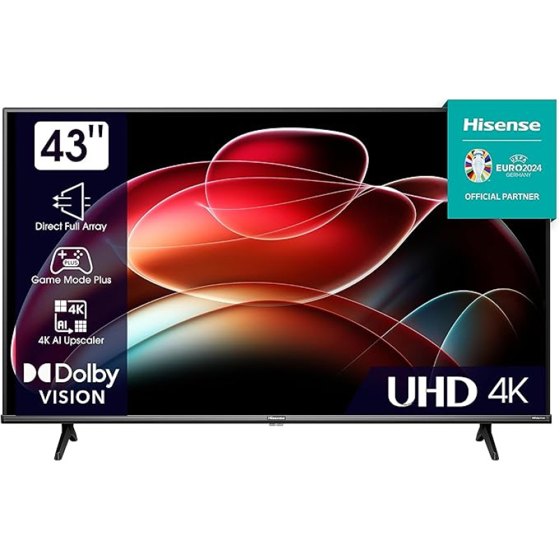 Hisense 43E6KT 108 cm (43 Inch) TV, 4K UHD, Smart TV, HDR, Dolby Vision, Triple Tuner DVB-C/S/S2/T/T2, Frameless, WiFi, Bluetooth, Alexa Built-In, DTS Virtual X, Hotel Mode, Black [2023]