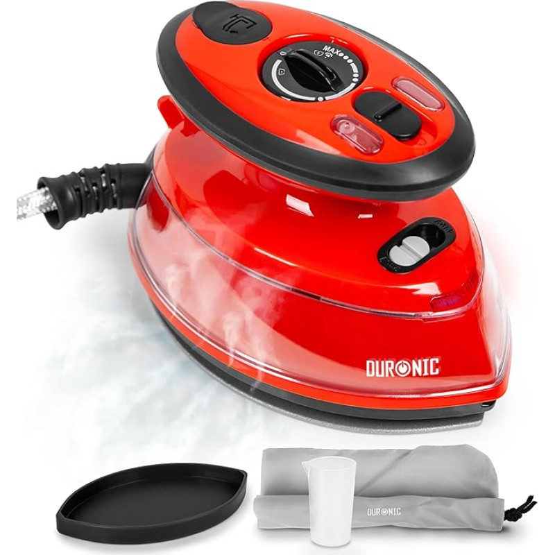 Duronic SI3 RD mini kelioninis lygintuvas, 400 W mini lygintuvas, garų lygintuvas, 35 ml vandens talpykla, mažas kelioninis lygintuvas su garais, rankinis lygintuvas su keraminiu paviršiumi, skirtas drabužiams siūti, 2 darbinės įtampos