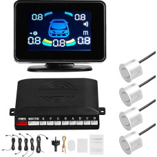 Car Parking Sensor, Car Reversing Alarm Parking Aid with 4 Sensors, LED Indicators, Supports Acoustic Warning/Buzzer/Mute Switch, Distance Detection, Universal Parking Sensor System, Parking Aid Set