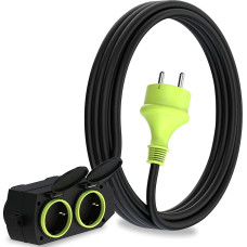 MutecPower 3 m Extension Cable with 4 Schuko Sockets for Outdoor Use IP44 H05RR-F3G 1.5 mm² Extension with 4 Protective Contact Sockets 4-Way Outdoor Distributor 3 Metres Black/Green