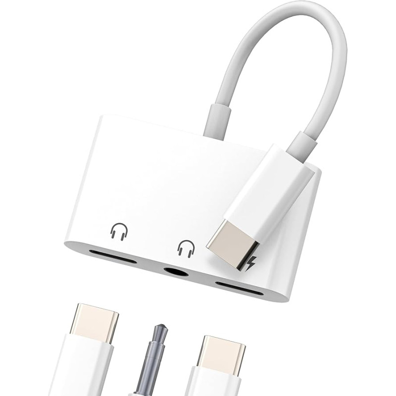Adapter USB C Jack (3 in 1) Type C to 3.5mm Headphone Adapter for iPhone 16 15 Pro Plug Charger Cable Compatible with Samsung Galaxy S24 AUX DAC Audio for Apple iPad Headphone Connector