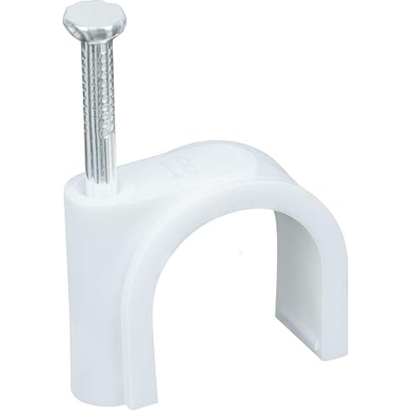 LeMotech Cable Clips, Pack of 200, 18 mm Round Cable Holders with Inserted Nail, Coaxial Nail Clamps for Cable Management, Ethernet Cable Clips, White