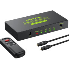 LiNKFOR SPDIF Toslink perjungiklis 3 in 1 Out skaitmeninis optinis garso jungiklis su IR nuotolinio valdymo pultu Palaiko PCM2.0 DTS Dolby-AC3, skirtas televizoriui, PS3, PS4, 