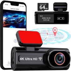 Dashcam Car 4K WiFi Car Camera with 64GB Card App Night Vision Loop Recording G-Sensor 24h Parking Mode Flip Mirror 170° Wide Angle