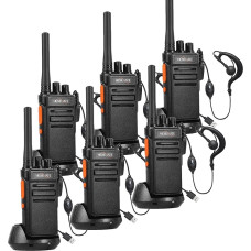 HESENATE HT66 Walkie Talkie, PMR446 radijo imtuvas, nemokamas, didelio nuotolio radijas, profesionalus Walky Talky, 16 kanalų, rankinis radijas, Woki Toki Scan VOX su ausinėmis (juodas, 6 vnt.)