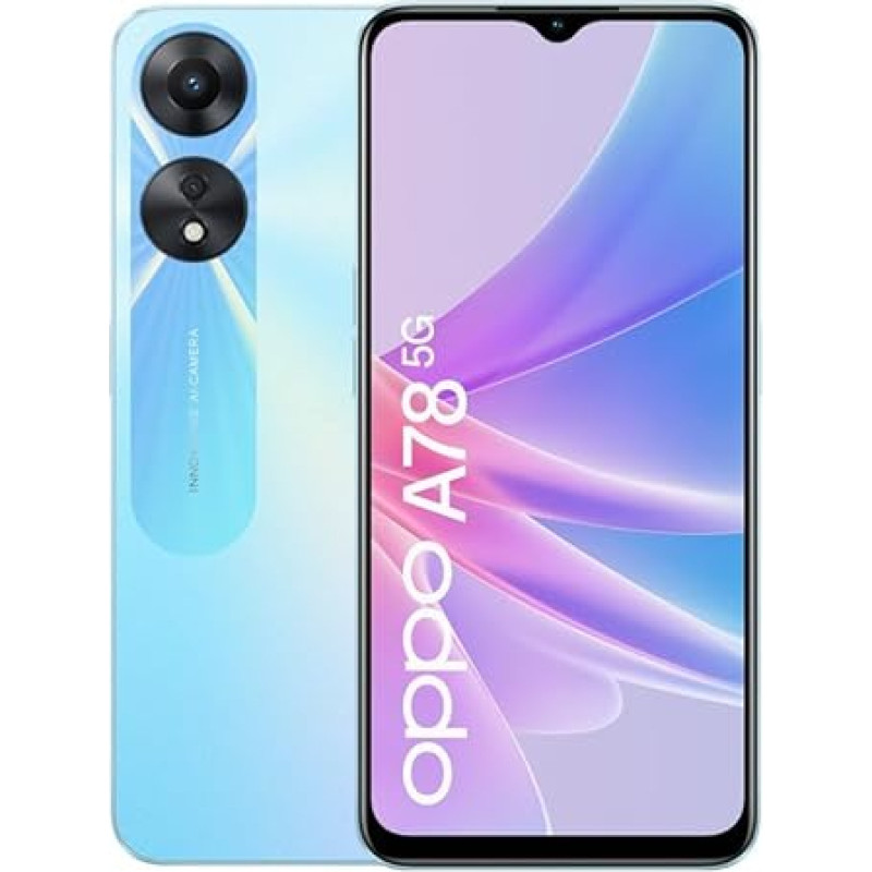 Oppo A78 5G, dvigubas, 128GB, 4GB RAM, švytintis mėlynas