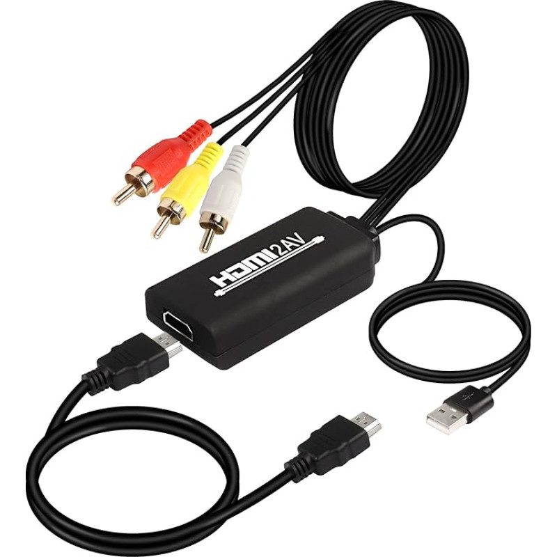 XMSJSIY HDMI ir RCA keitiklis, 1080P HDMI ir AV 3RCA CVBs kompozitinio vaizdo garso kabelis, HDMI ir senesnio televizoriaus adapteris, palaiko PAL/NTSC, skirtas nešiojamiesiems kompiuteriams, televizoriams, HDTV, DVD, LCD projektoriams - 6 pėdų ilgio