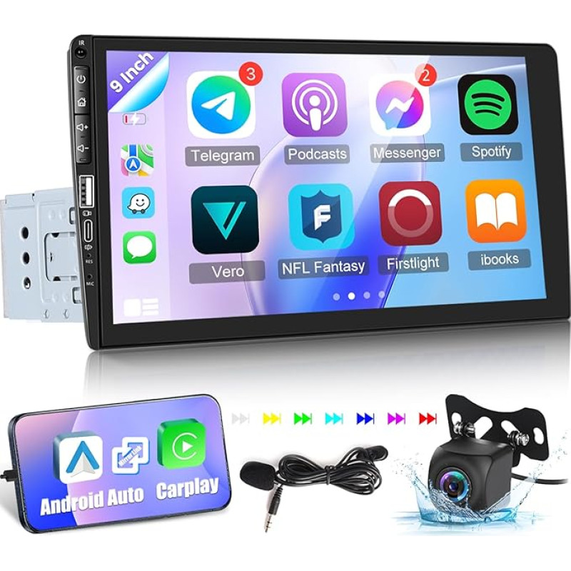 1 DIN automobilinis radijas su ekranu su 