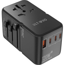 120W GaN kelioninis adapteris Worldwide USB C PD 3.0 QC, USB greito įkrovimo kelioninis kištukinis įkroviklis su 3 USB C ir 1 USB A, pasaulinis kelionių adapteris EU DE at ZA IT ES TR BR FR UK JP USA CN Tailandas Indija