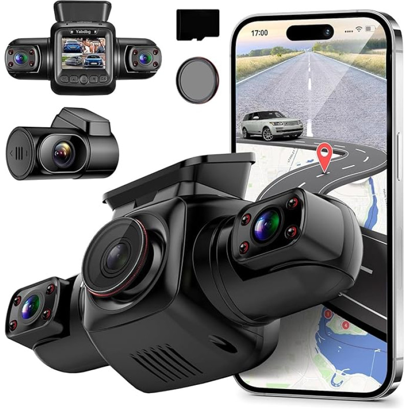 Yabdbg 4 Channel Dash Cam Car 4 x 1080P Front, Rear, Left and Right Dash Cam with GPS WiFi, 360° View, 24H Parking Mode, Night Vision Dash Cams with CPL, WDR 3 Inch TFT Max 256GB Free 128GB
